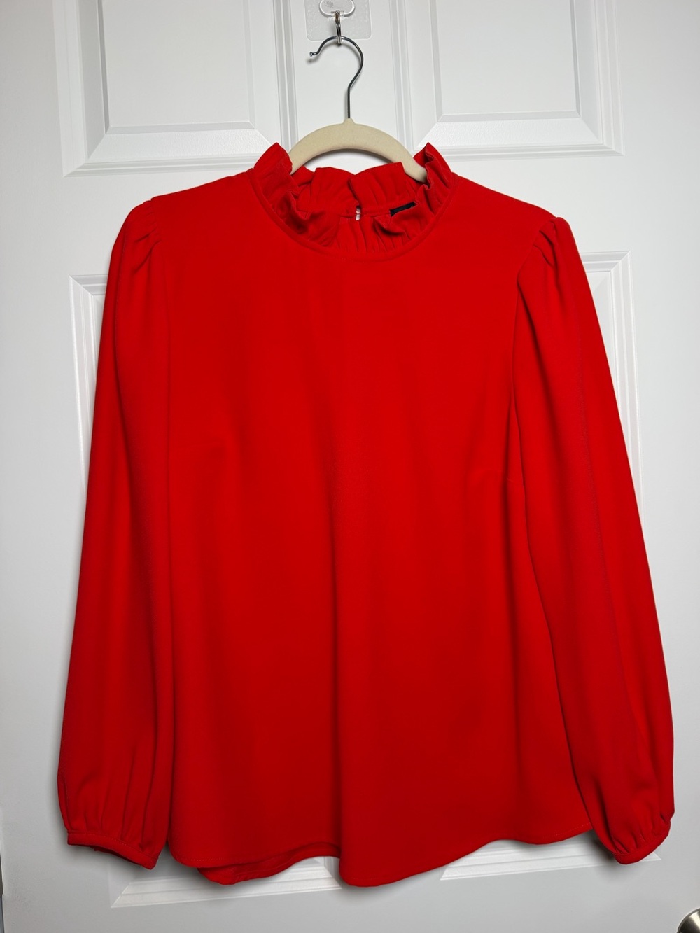J. Crew Red Ruffle-Neck Long Sleeve Blouse